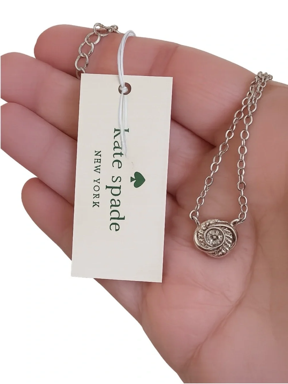 Kate Spade Infinity Knot Mini Pendant Necklace Silver Crystal NWT 17”